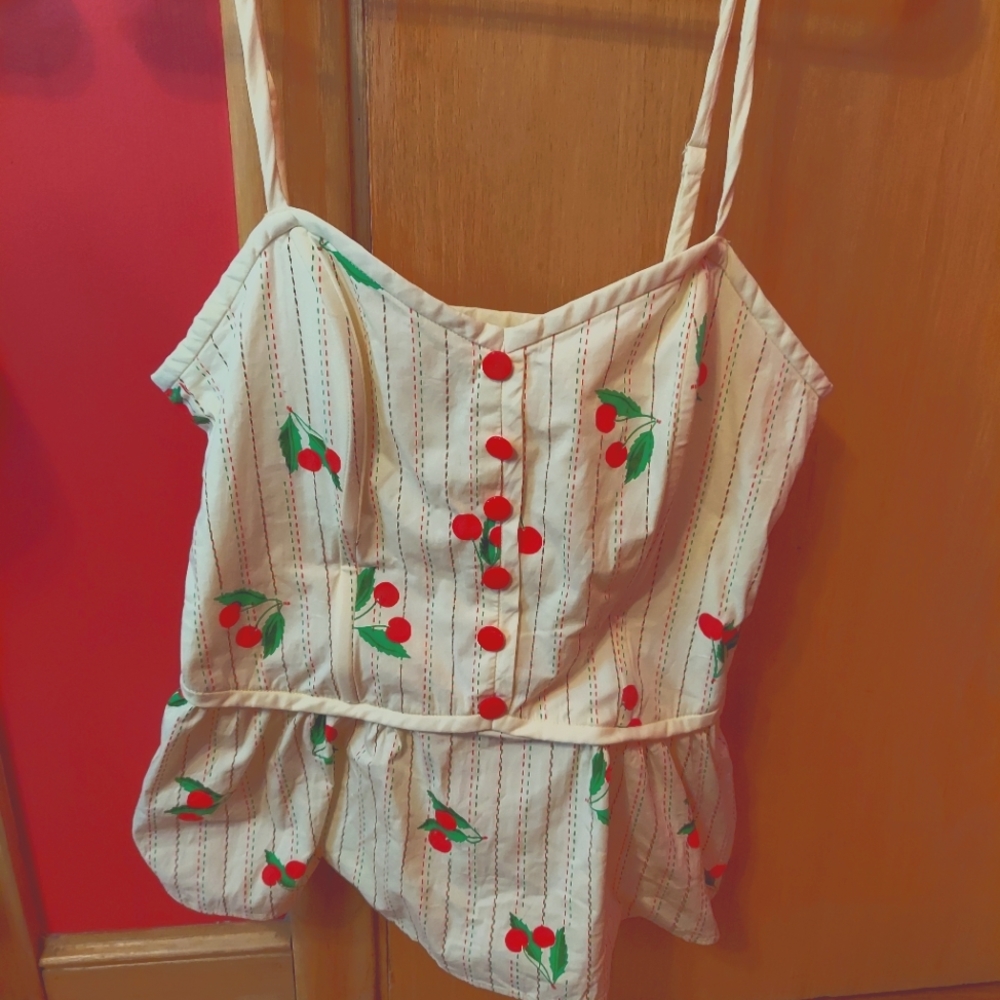Anthropologie cherries peplum tank top